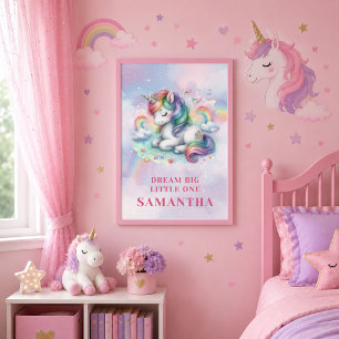 Farbige Rosa Lila Einhorn Mädchen Geburtstag Wand Poster