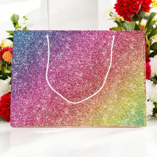 Farbige Rosa Rosa Gelbe Regenbogen Glitzer Glitzer Große Geschenktüte