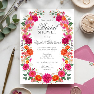 Farbige rosa und orangefarbene florale Hochzeitsdu Einladung