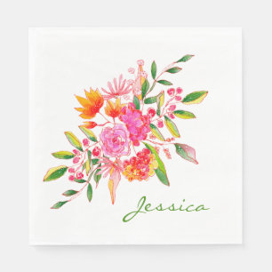 Farbige rosa Wasserfarbe Floralkunst personalisier Serviette