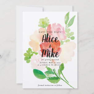Farbige Rosa Wasserfarben Blumen Hochzeit Frühling Save The Date