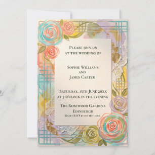 Farbige Rose Art Nouveau Hochzeitseinladung Einladung