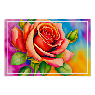 Farbige Rose Blume Digitales Bild Poster