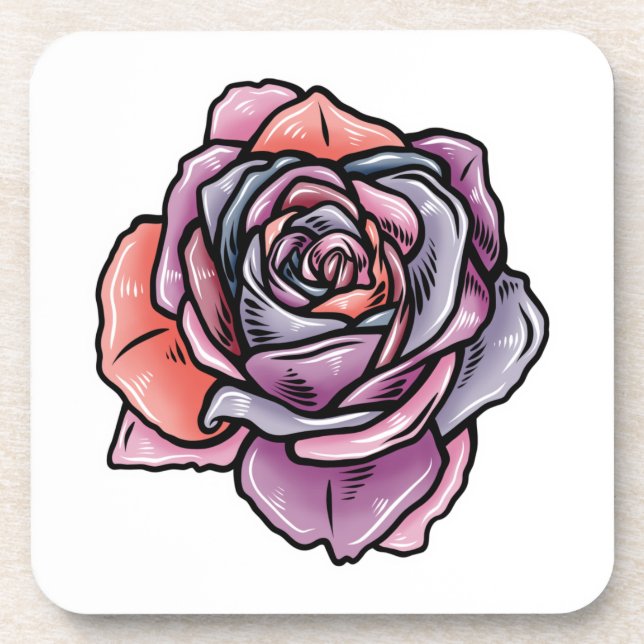 Farbige Rose Blume Getränkeuntersetzer (Vorderseite)