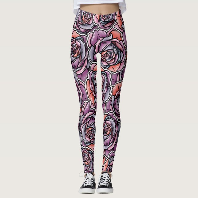 Farbige Rose Blume Leggings (Vorderseite)