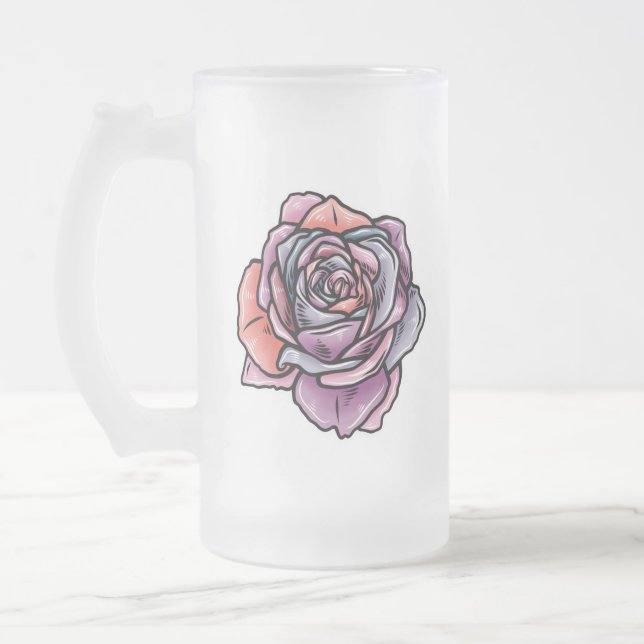 Farbige Rose Blume Mattglas Bierglas (Links)