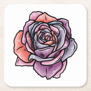 Farbige Rose Blume Rechteckiger Pappuntersetzer