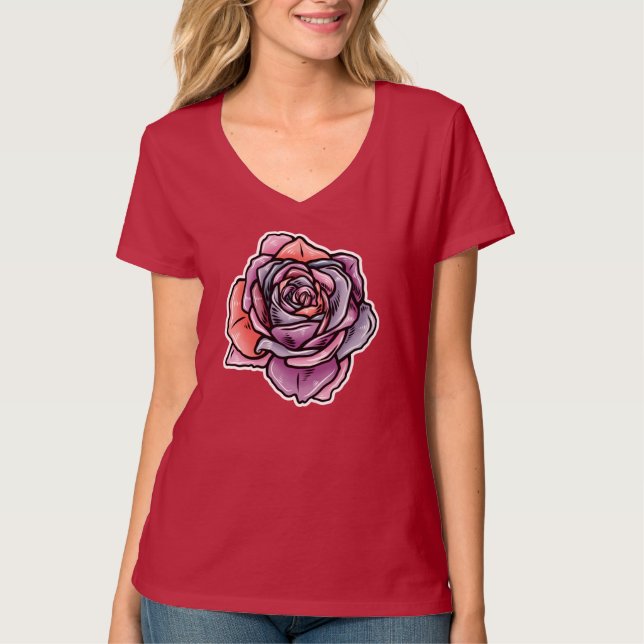 Farbige Rose Blume T-Shirt (Vorderseite)