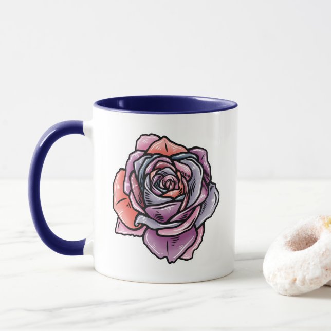 Farbige Rose Blume Tasse (Mit Donut)