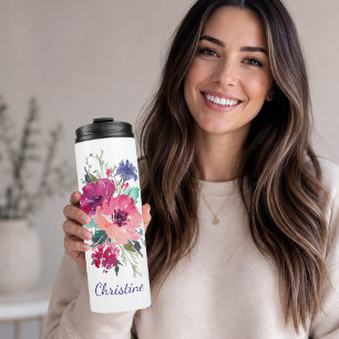 Farbige Rose mit Monogramm Thermosbecher