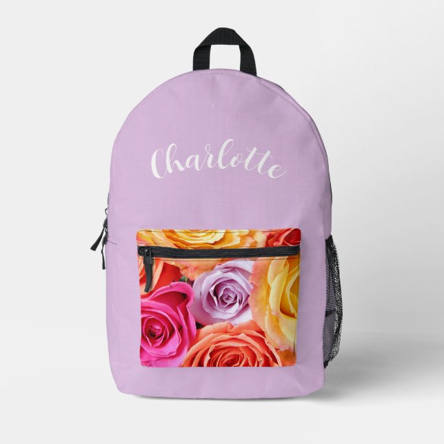 Farbige Rose mit Namen Bedruckter Rucksack (Vorderseite)