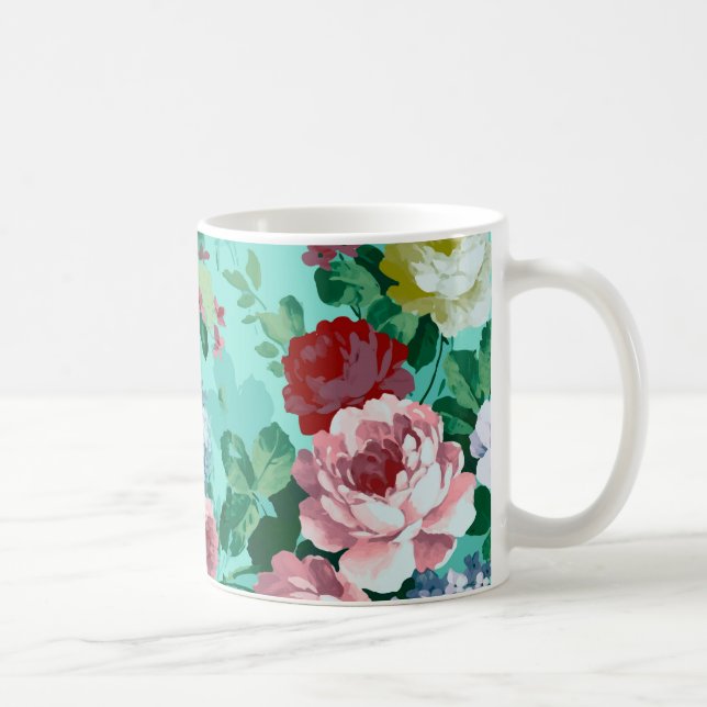 Farbige Rose und Blume Tasse (Rechts)