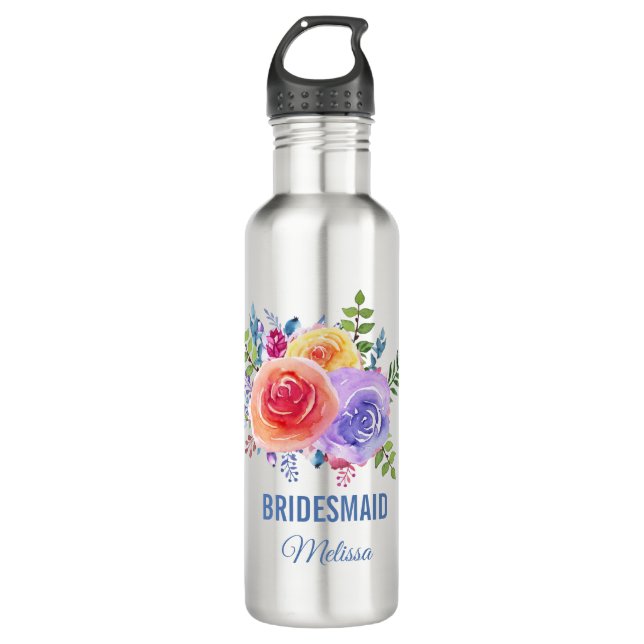 Farbige Rose Wasserfarben Blumenzwiebeln Edelstahlflasche (Vorderseite)