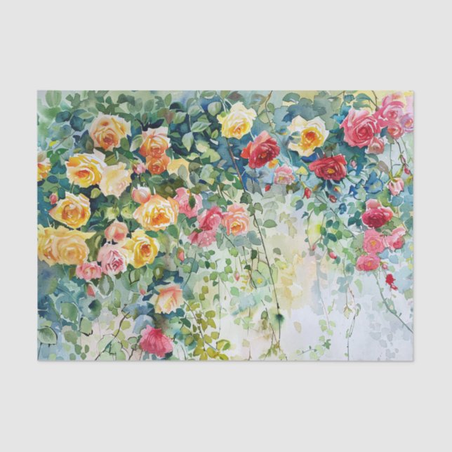 Farbige Rose Wasserfarben-Decoupage Seidenpapier (Vorderseite)