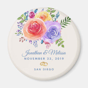 Farbige Rose Wasserfarbene Save the Date Magnet