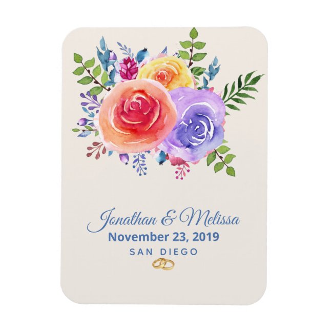 Farbige Rose Wasserfarbene Save the Date Magnet (Vertikal)