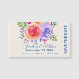Farbige Rose Wasserfarbene Save the Date Magnetkarte