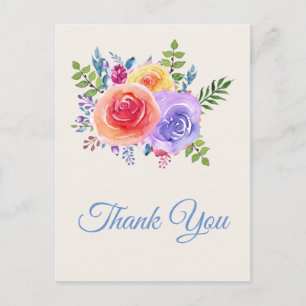 Farbige Rosen Aquarell Blumen Danke Postkarte