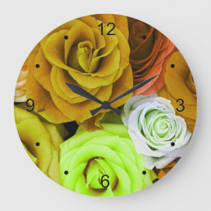 Farbige Rosen Große Wanduhr