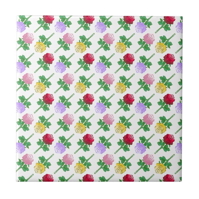 Farbige Rosen in einem schönen Muster Fliese (Vorderseite)