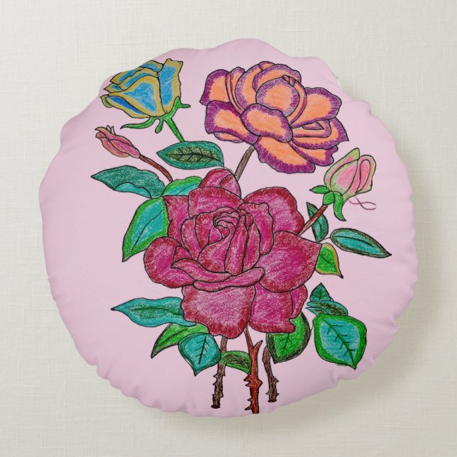 Farbige Rosen Runde Kissen (Rückseite)