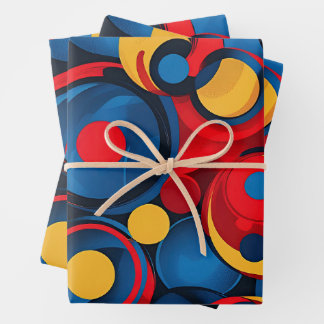 Farbige rote, blaue und gelbe Kreise Geschenkpapier Set