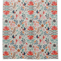 Farbige rote Blütenvögel Folkloremuster