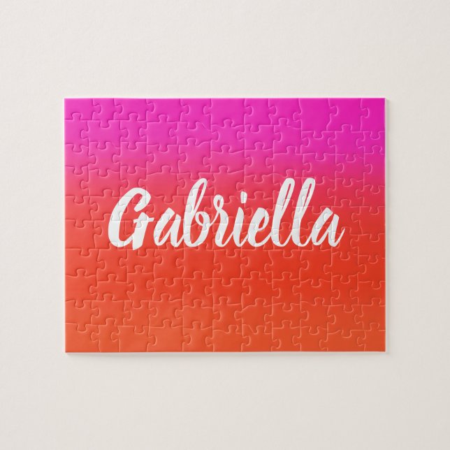 Farbige rote Farbe Rosa Monogramm Name Puzzle (Horizontal)