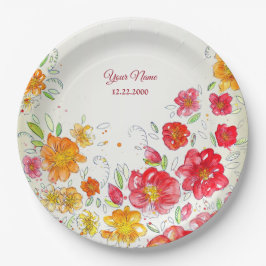 Farbige Rote Gelbe Rosa Florale Hochzeitsfeier Pappteller