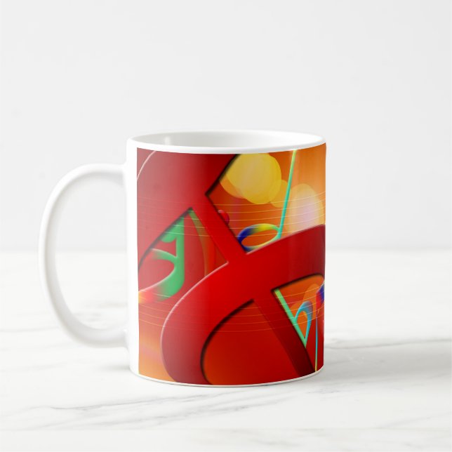 Farbige rote Musiknoten und Symbole Kaffeetasse (Links)
