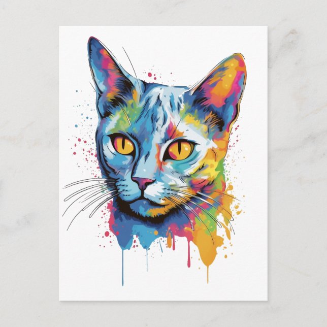 Farbige Russisch-Blaue Katze Postkarte (Vorderseite)