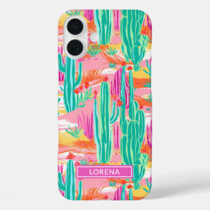 Farbige Saguaro-Kakteen personalisiert iPhone 16 Plus Hülle