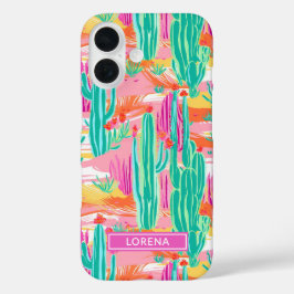 Farbige Saguaro-Kakteen personalisiert iPhone 16 Hülle