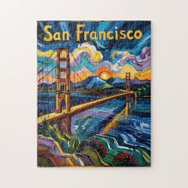 Farbige San Francisco Kalifornien Van Gogh Vintage Puzzle
