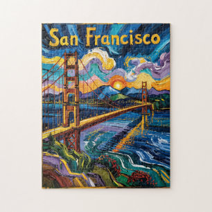 Farbige San Francisco Kalifornien Van Gogh Vintage Puzzle
