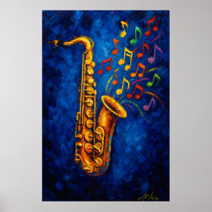 Farbige Saxophon-Musiknoten Poster