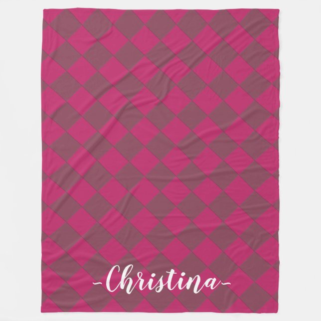 Farbige Schachbretter - Himbeere Fleecedecke (Vorderseite)