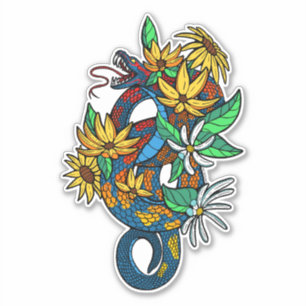 Farbige Schlangen mit Blume Aufkleber