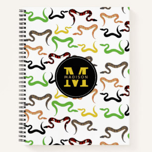 Farbige Schlangen Python Reptile Muster Monogram Notizbuch