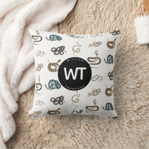 Farbige Schlangen Reptile Tiermuster Monogramm Kissen