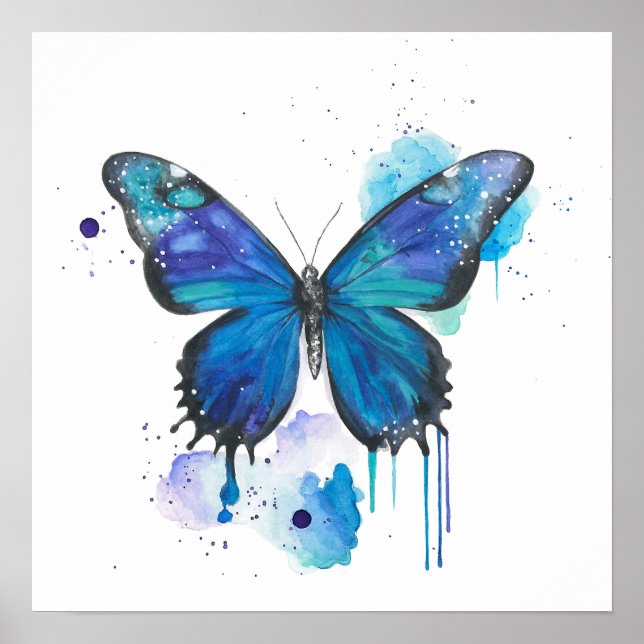 Farbige Schmetterling-Aquarell-Kunst Poster (Vorne)