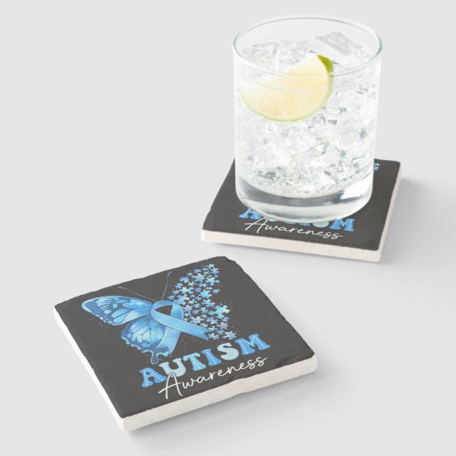 Farbige Schmetterling-Puzzle Steinuntersetzer (Seitenansicht)
