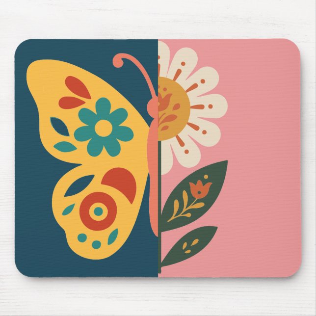 Farbige Schmetterling- und Blumen-Design Mousepad (Vorne)