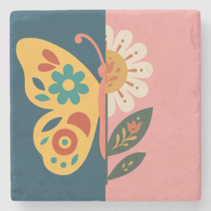 Farbige Schmetterling- und Blumen-Design Steinuntersetzer