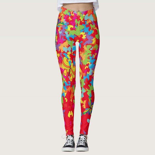 Farbige Schmetterlinge 01.bw Red BG Leggings (Vorderseite)