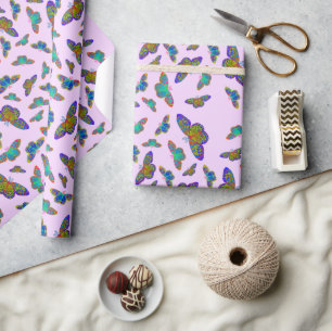 Farbige Schmetterlinge auf Babyrosa - anpassbar   Geschenkpapier