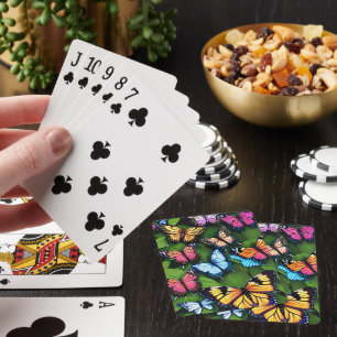 Farbige Schmetterlinge auf Blättern Spielkarten