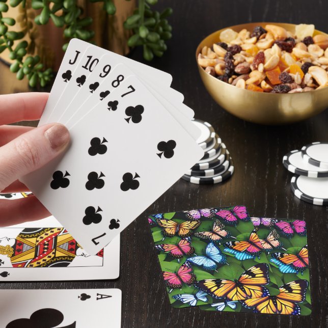 Farbige Schmetterlinge auf Blättern Spielkarten (In Situ)