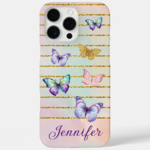 Farbige Schmetterlinge Goldlinien personalisiert iPhone 16 Pro Max Hülle