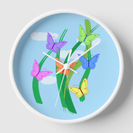 Farbige Schmetterlinge und Himmel Quadratische Wanduhr